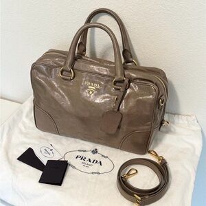Prada Convertible Bauletto Bag Beige Vitello Shine